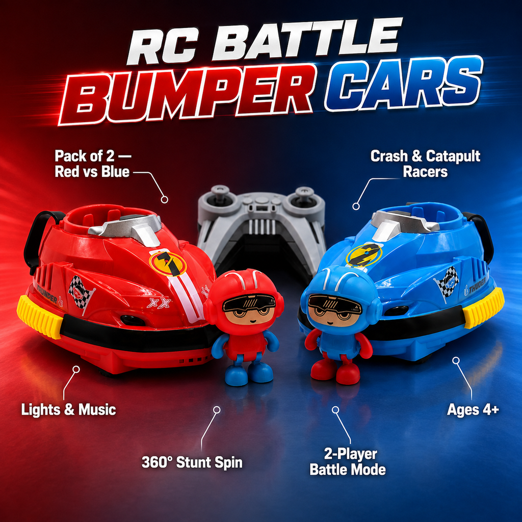 RC Bumper Car Set (Pack of 2) with Lights & Music | Kids Remote Control Cars