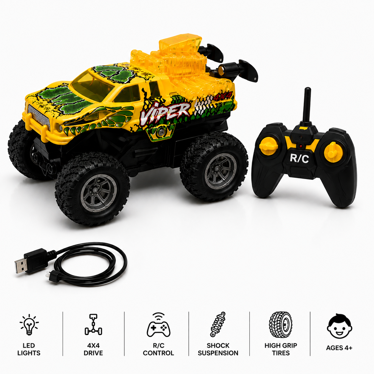 Mini RC Off-Road Truck | 2.4GHz, USB-C, Working Lights
