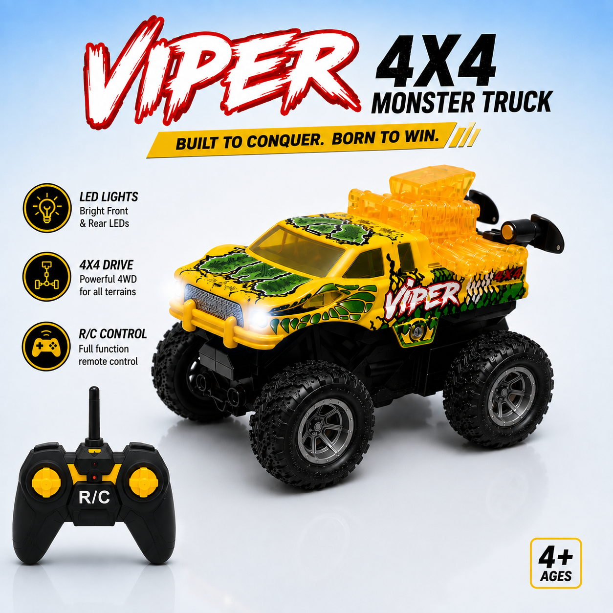 Mini RC Off-Road Truck | 2.4GHz, USB-C, Working Lights