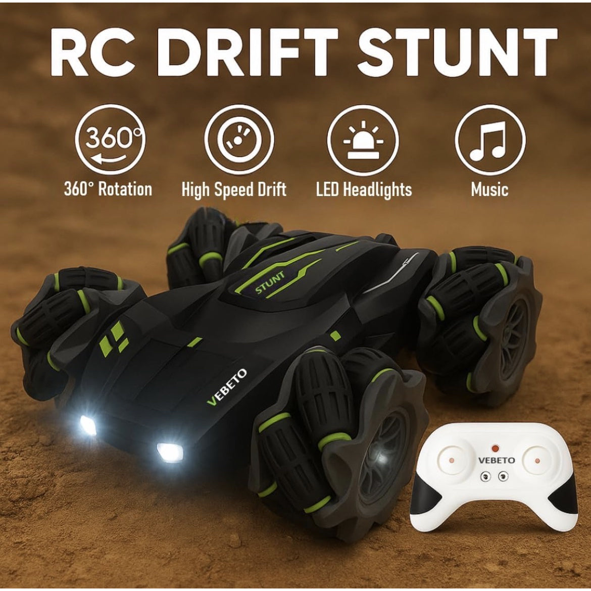 4WD Drift Stunt Car | 360° Double-Sided RC Car with LED Lights & Auto Demo | Rechargeable RC Car