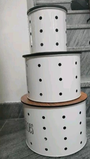 Metal Potato Onion Garlic Canister Set of 3 with Wooden Lids