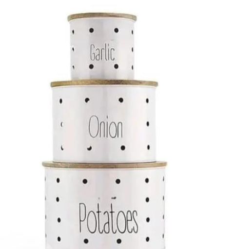 Metal Potato Onion Garlic Canister Set of 3 with Wooden Lids