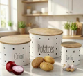 Metal Potato Onion Garlic Canister Set of 3 with Wooden Lids