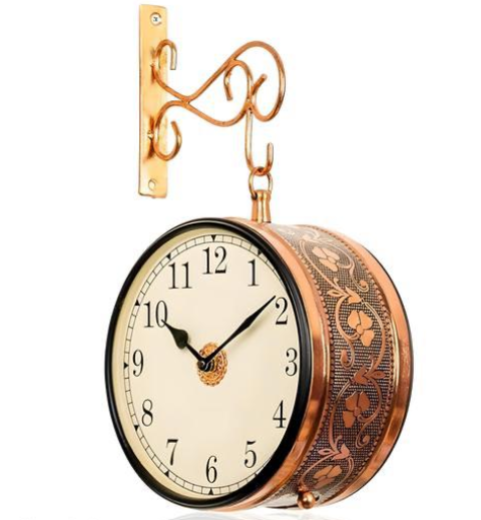 Metal Analog Double Sided Dial Wall Clock (Rose Gold)
