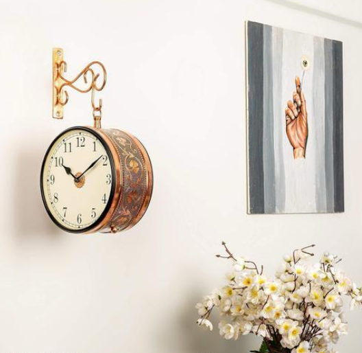 Metal Analog Double Sided Dial Wall Clock (Rose Gold)