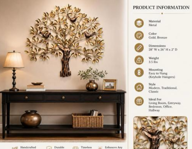 Luxury Golden Tree Wall Art with Birds