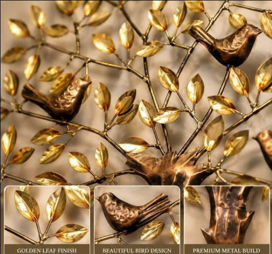 Luxury Golden Tree Wall Art with Birds