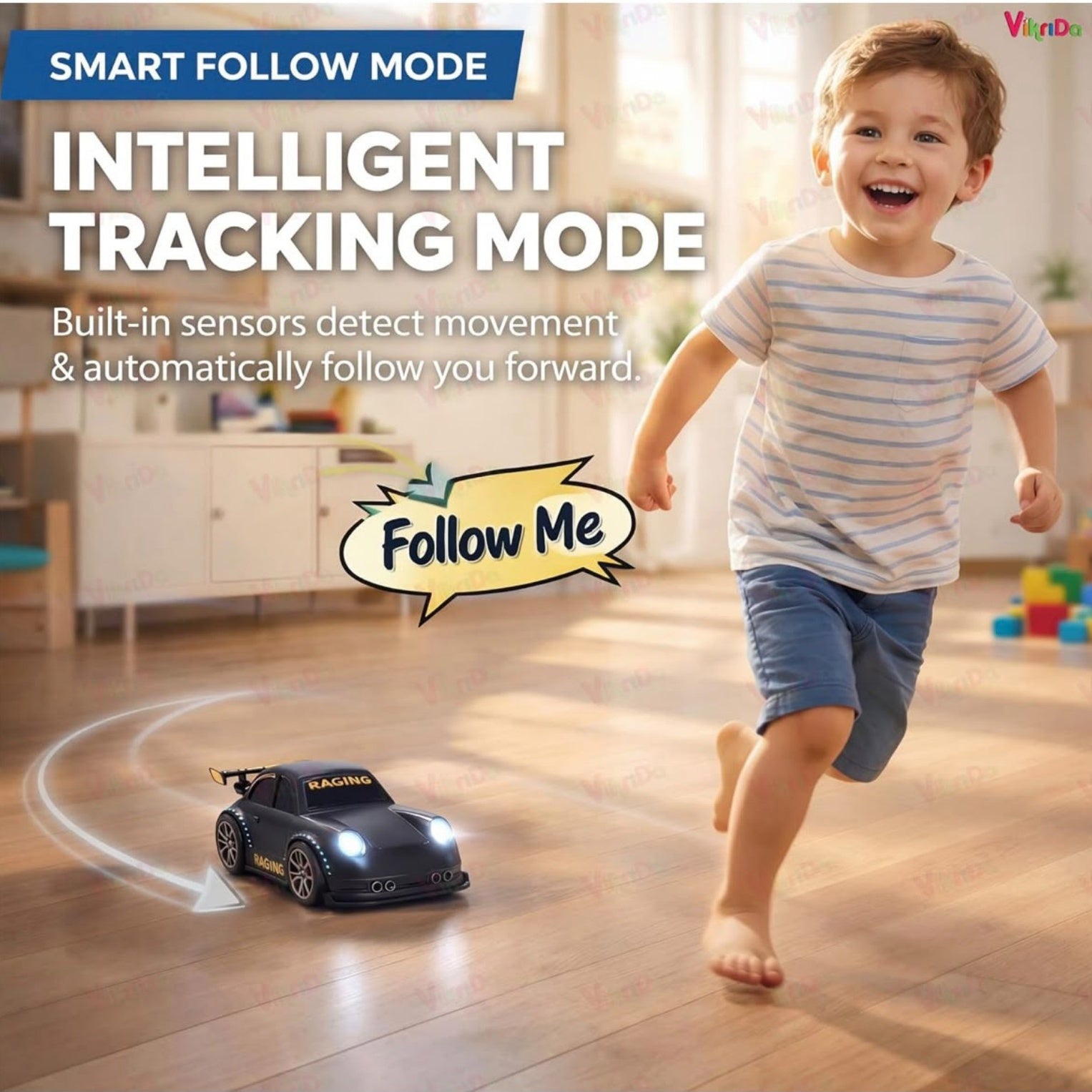 Smart Sensor RC Car | Intelligent Follow-Me & Tracking Mode with LED Lights | Kids' Interactive Toy Car